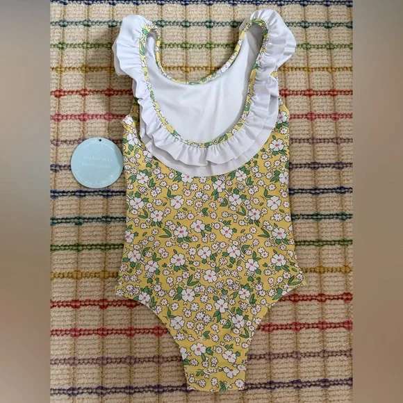 Little English Breezy One Piece, Yellow Wimbledon Floral Swimsuit